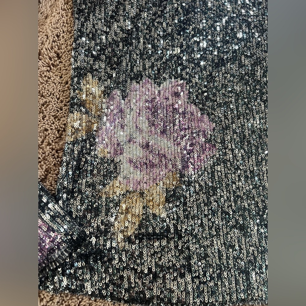 NWT new XS free people Gold Rush Floral Sequin Long Sleeve Top black purple - Picture 11 of 15